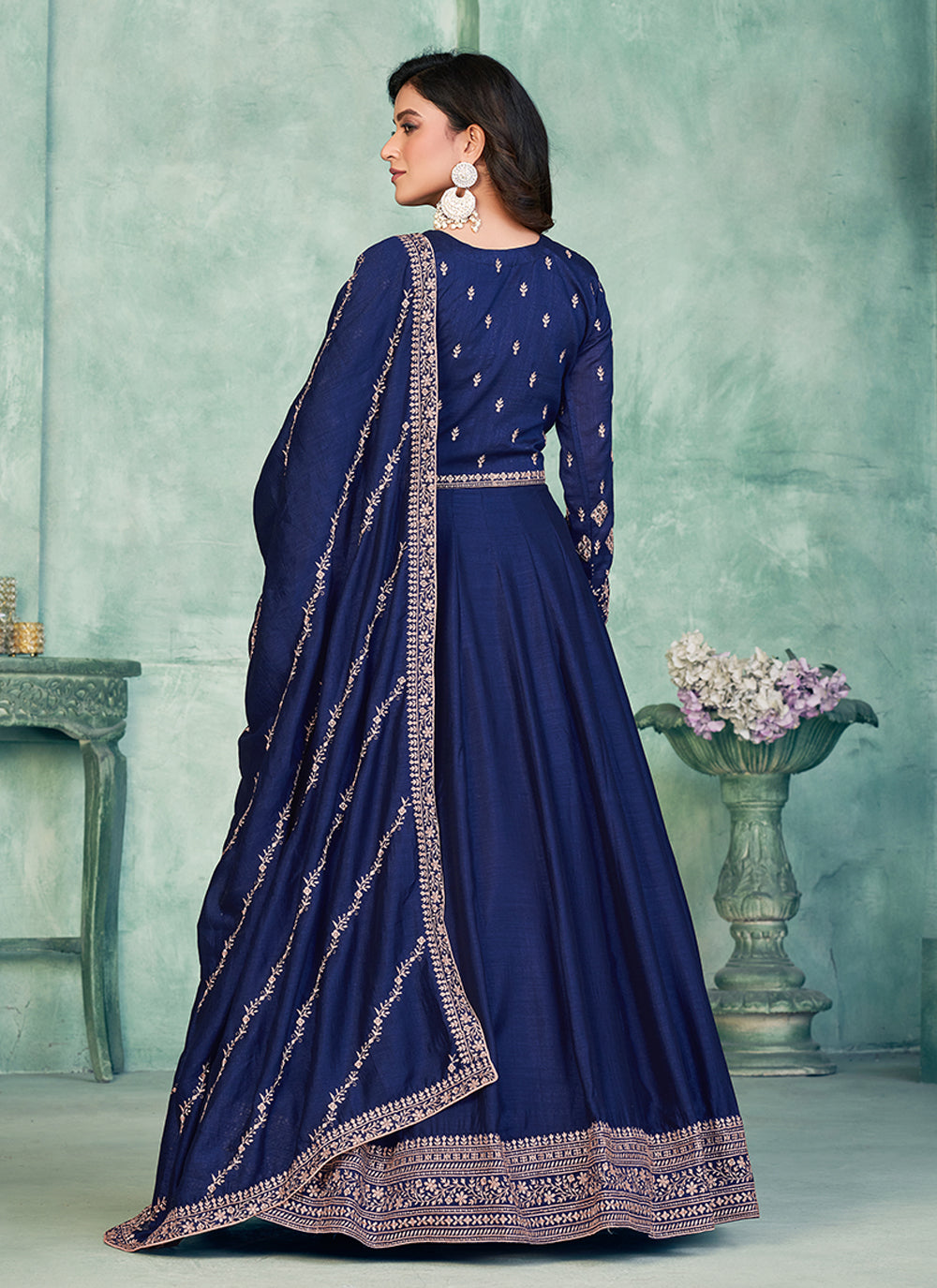 Art Silk Blue Salwar Suit For Engagement