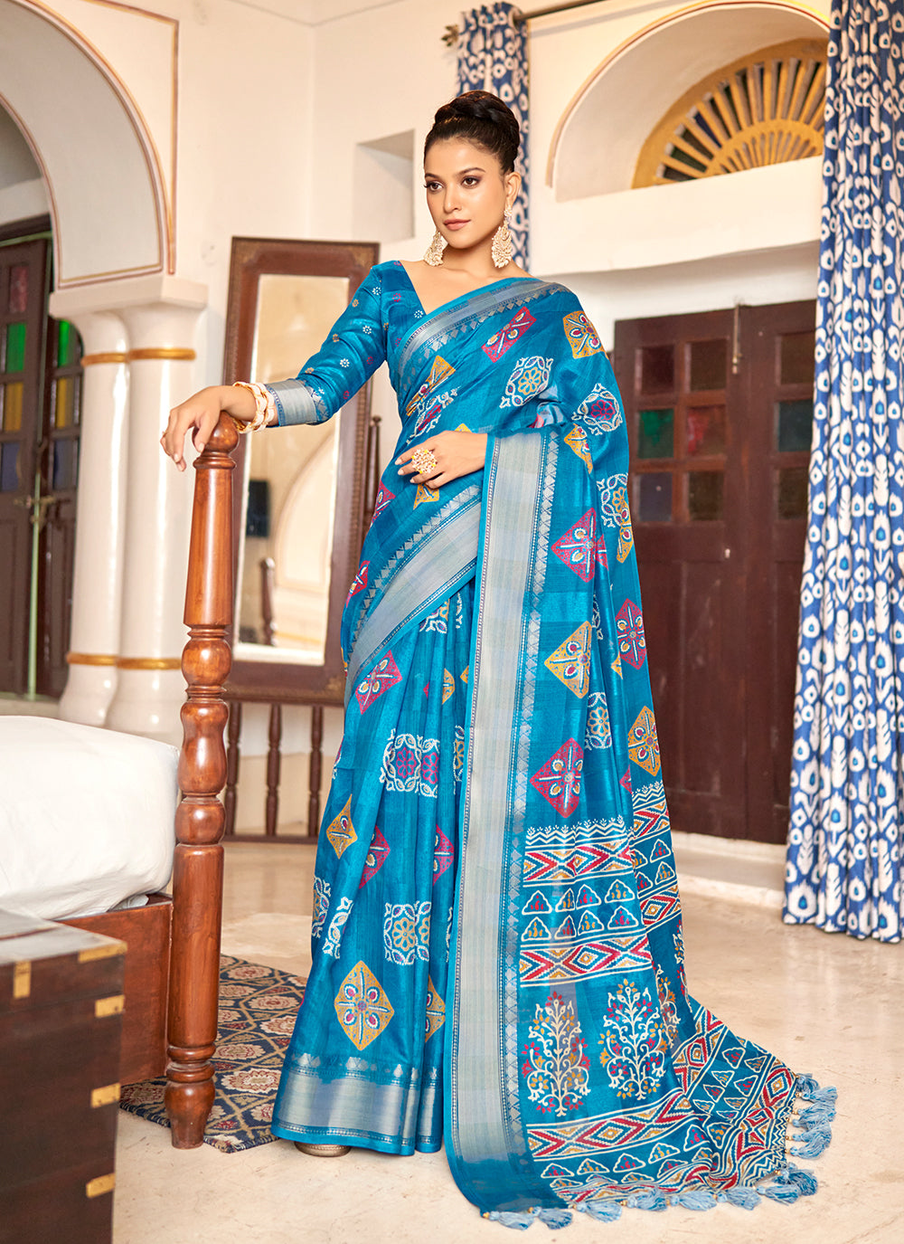 Designer Saree In Turquoise