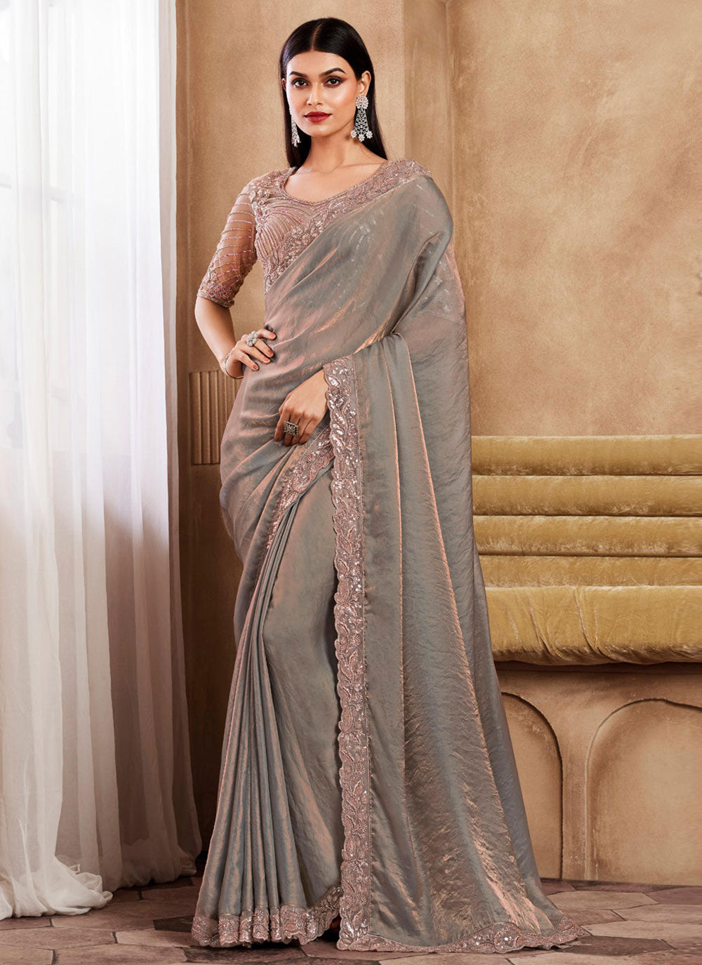 Silk Contemporary Saree In Grey