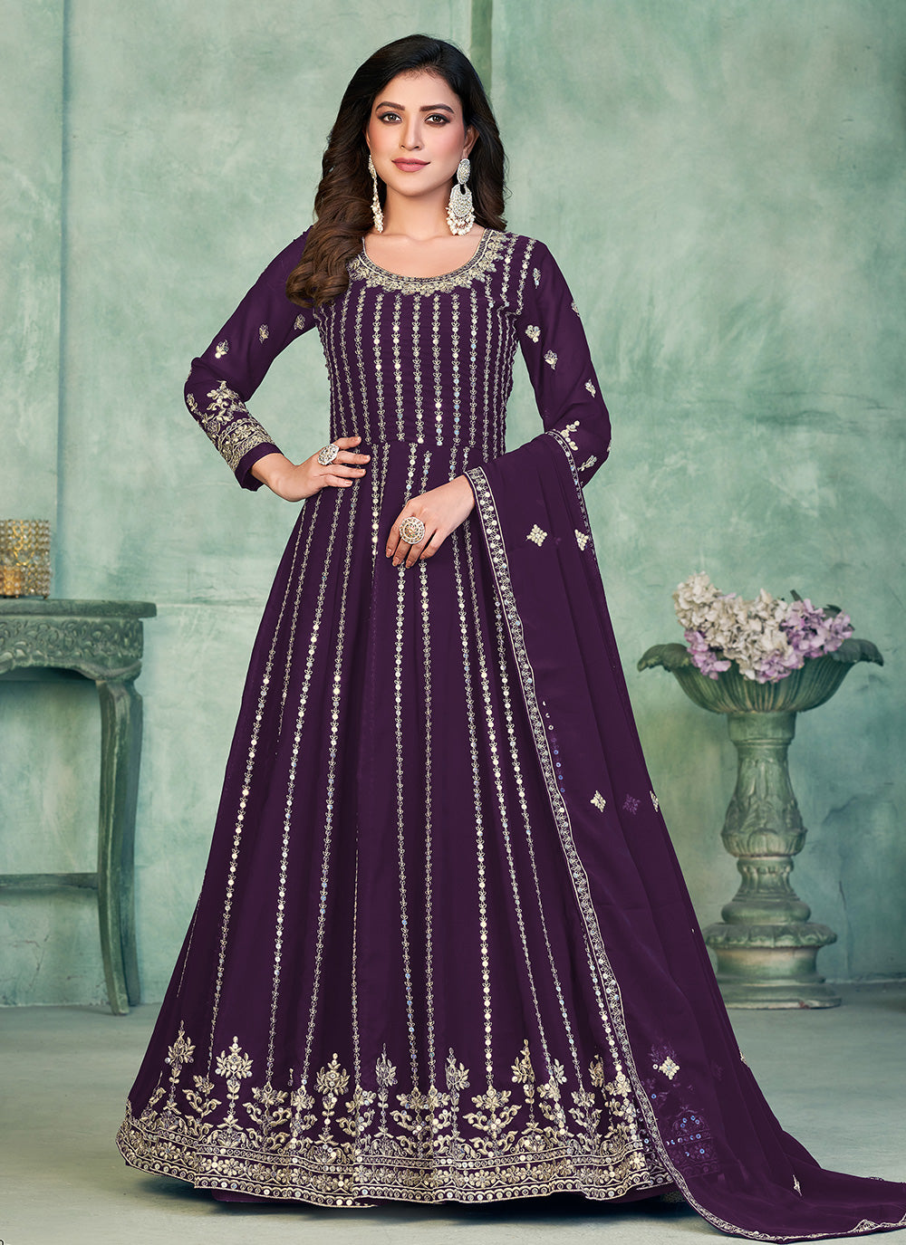 Embroidered Faux Georgette Trendy Salwar Suit