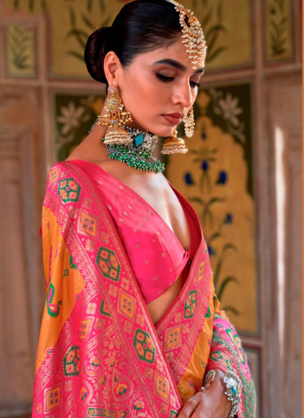 Mustard Banarasi Silk Weaving And Zari Work Classic Saree