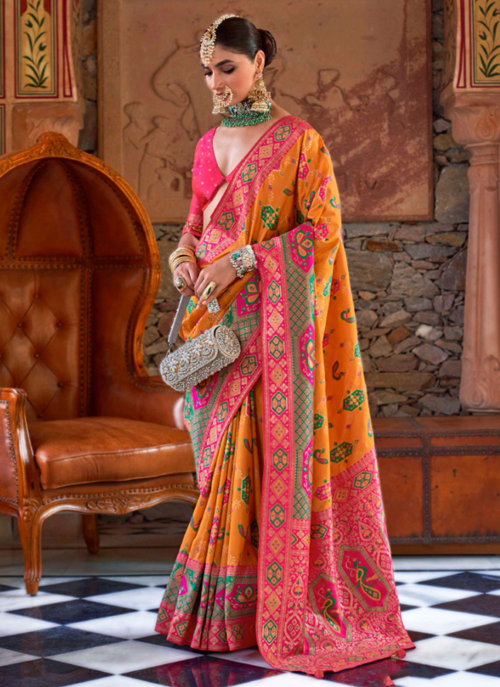 Mustard Banarasi Silk Weaving And Zari Work Classic Saree