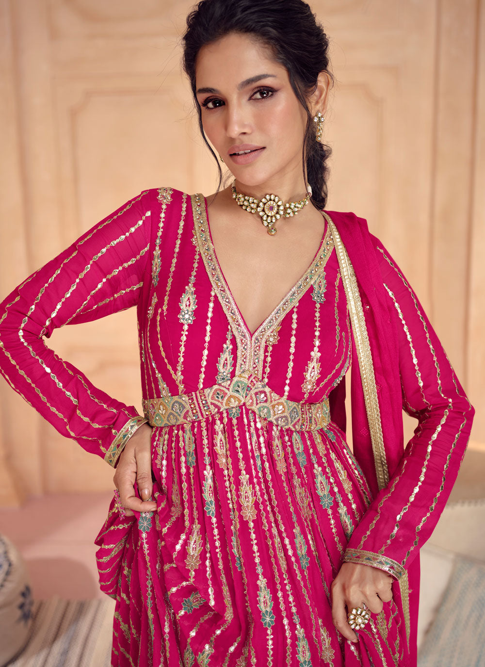Pink Embroidered Work Georgette Gown