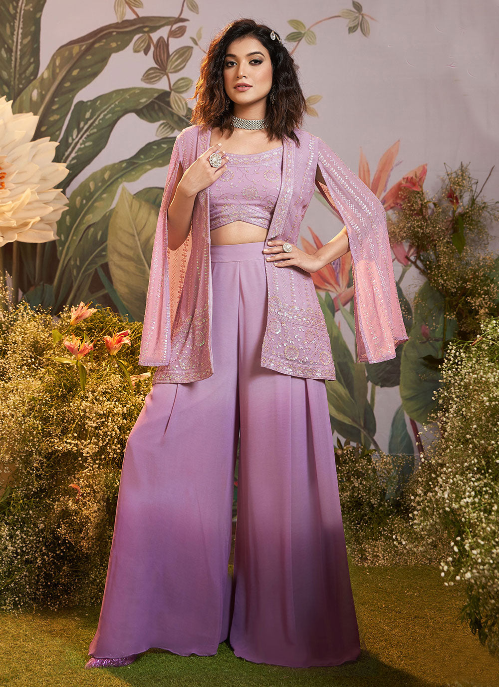 Purple Georgette Readymade Salwar Suit
