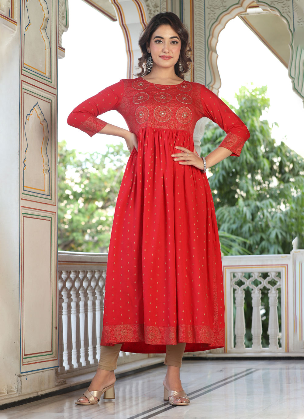 Red Viscose Embroidered And Print Work Designer Kurti For Ceremonial