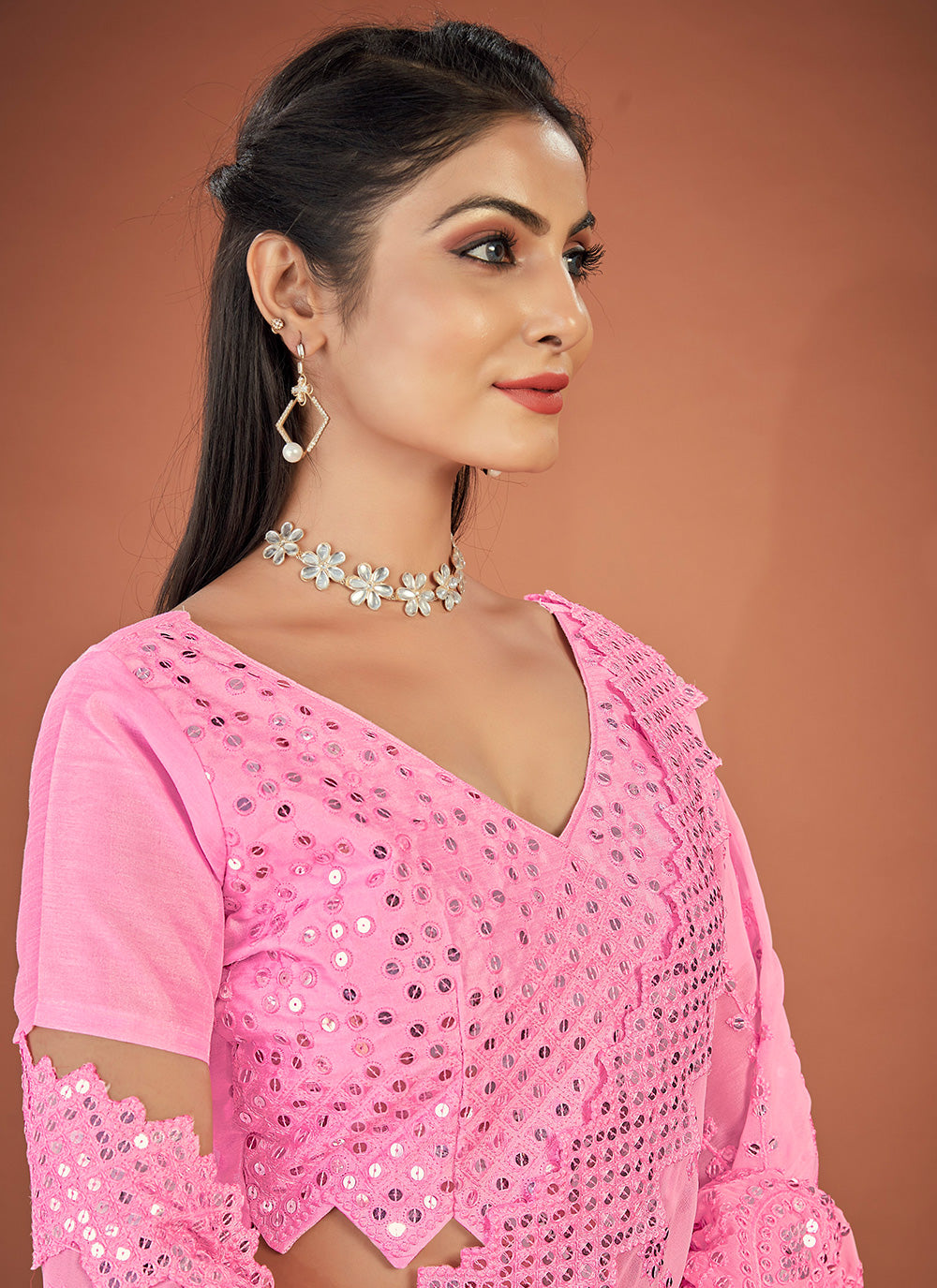 Pink Lucknowi work Georgette Saree