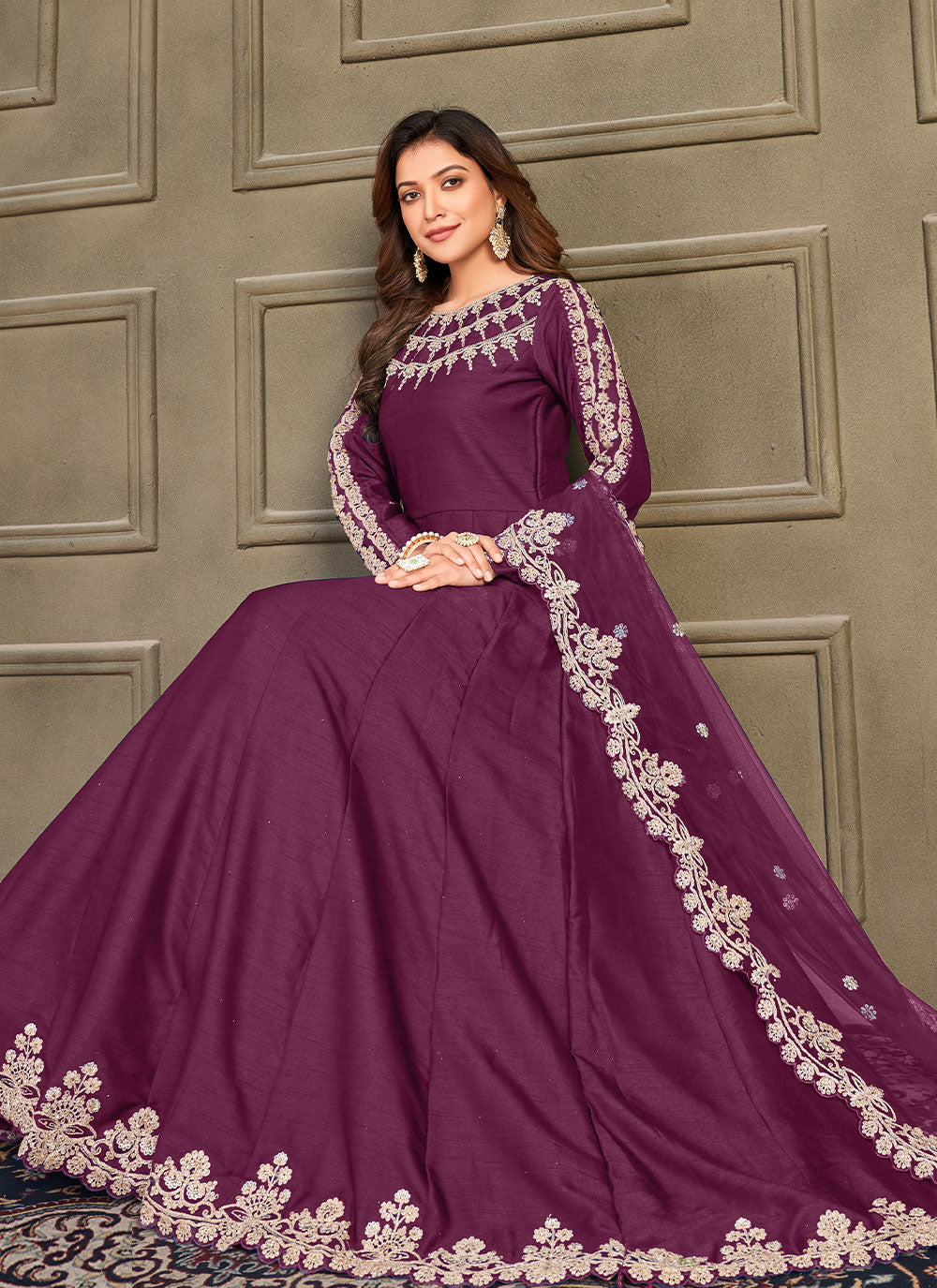 Purple Art Silk Embroidered Trendy Salwar Kameez