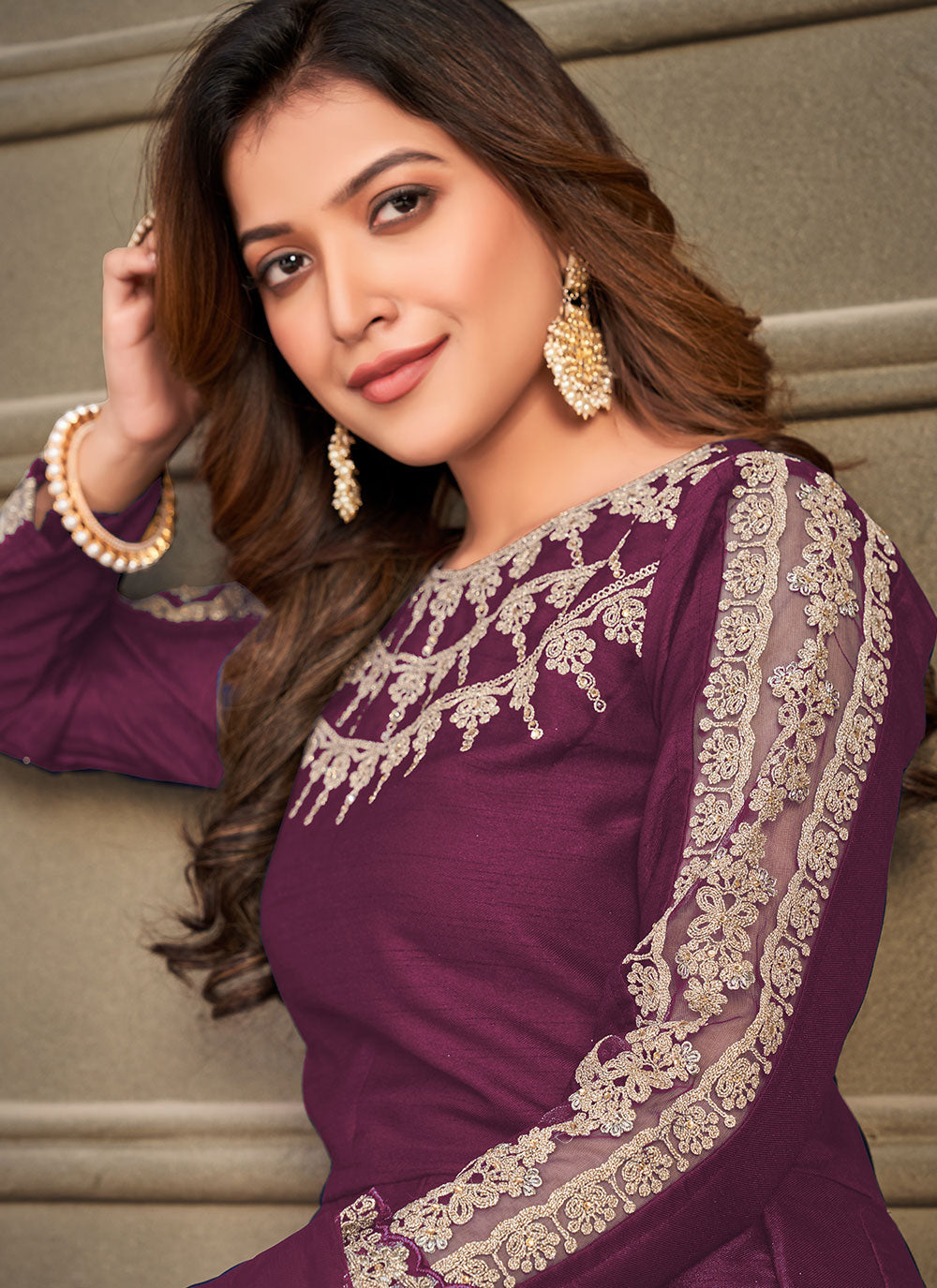 Purple Art Silk Embroidered Trendy Salwar Kameez