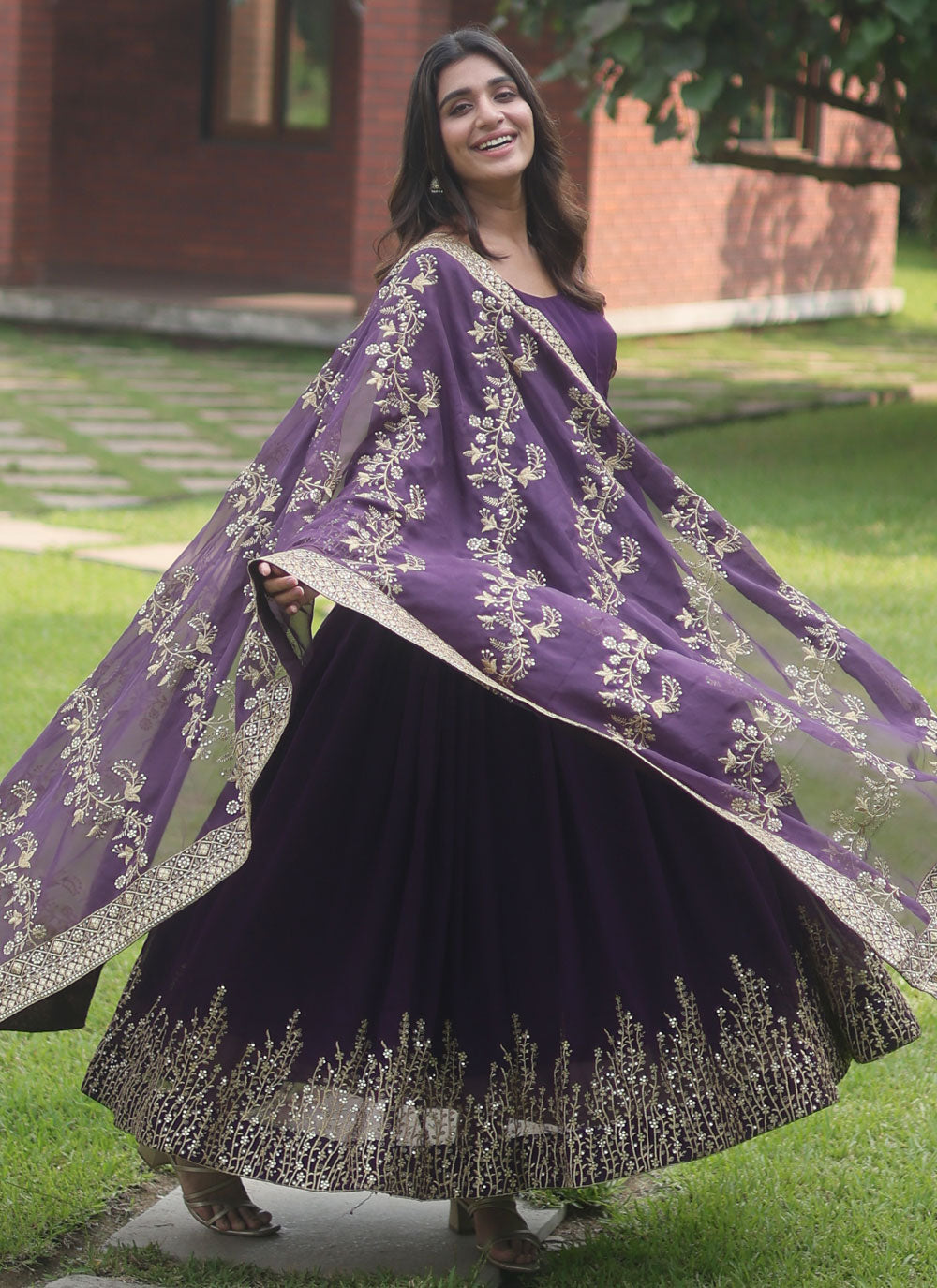 Purple Faux Georgette Designer Gown