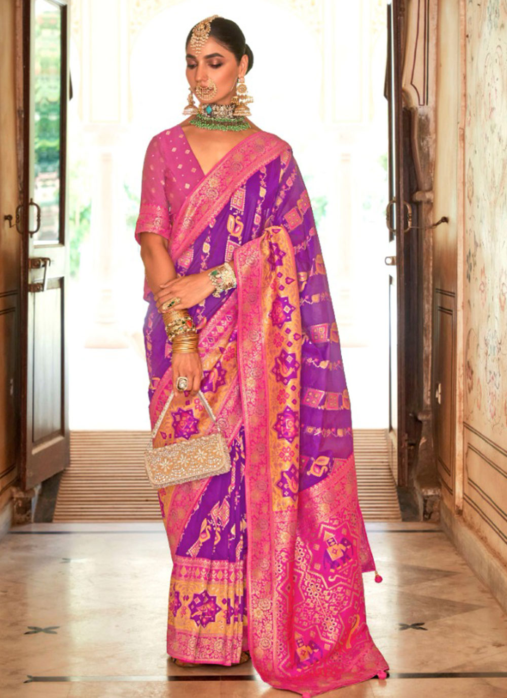Purple Banarasi Silk Weaving And Zari Work Designer Saree For Women