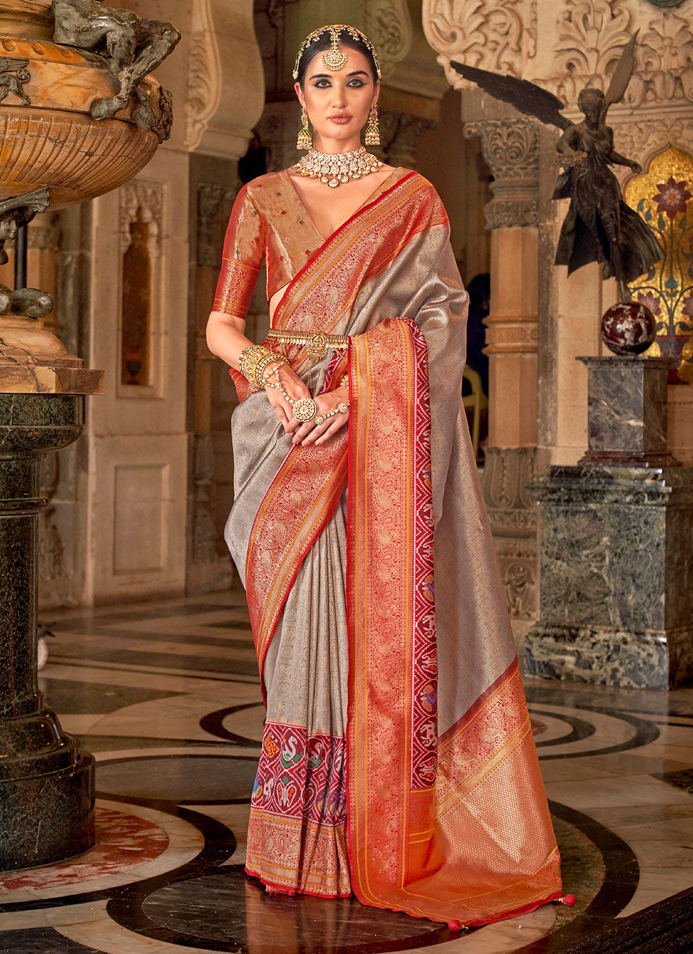 Grey Banarasi Silk Contemporary Saree
