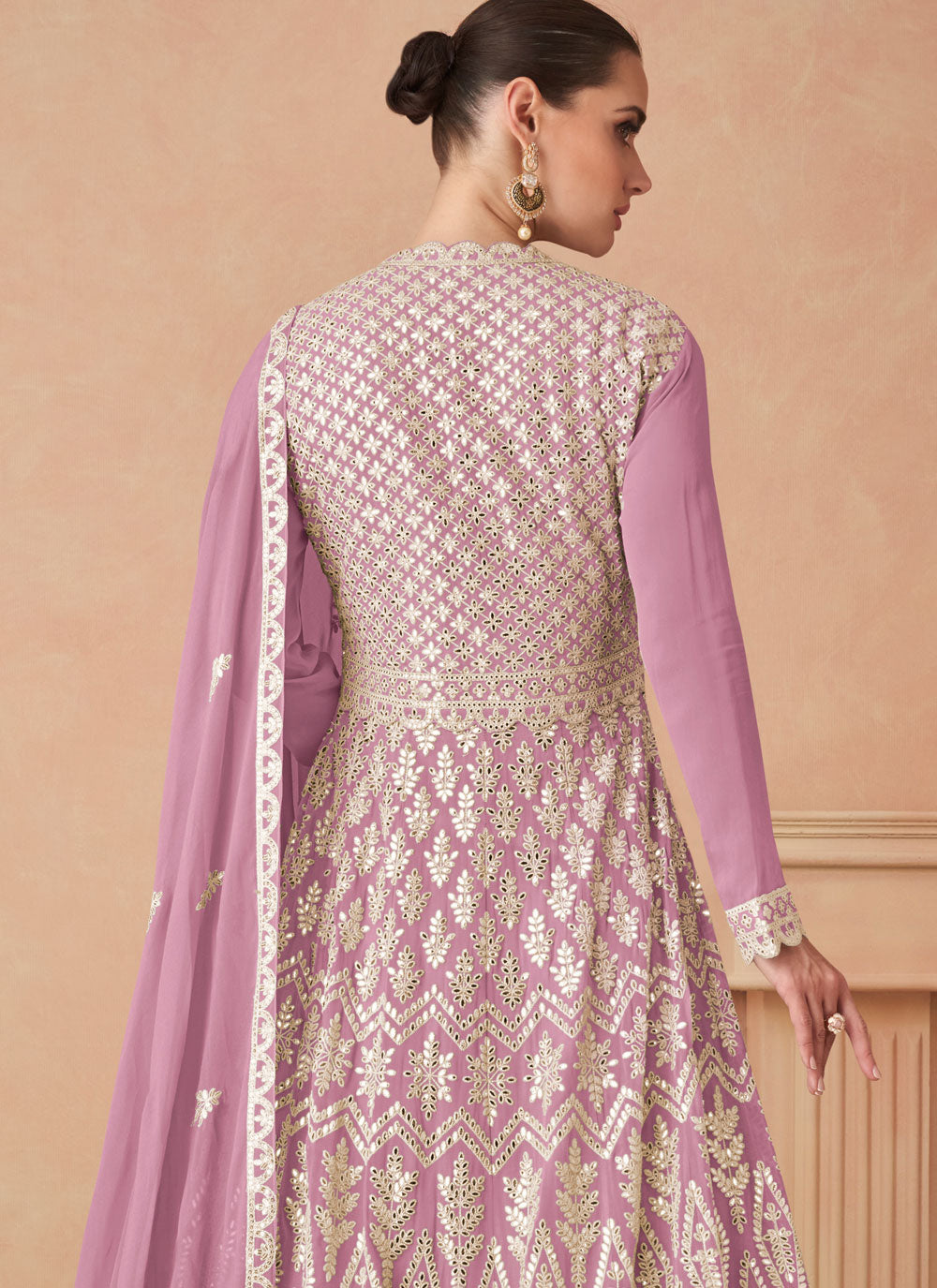 Lavender Embroidered And Sequins Work Georgette Readymade Salwar Suit