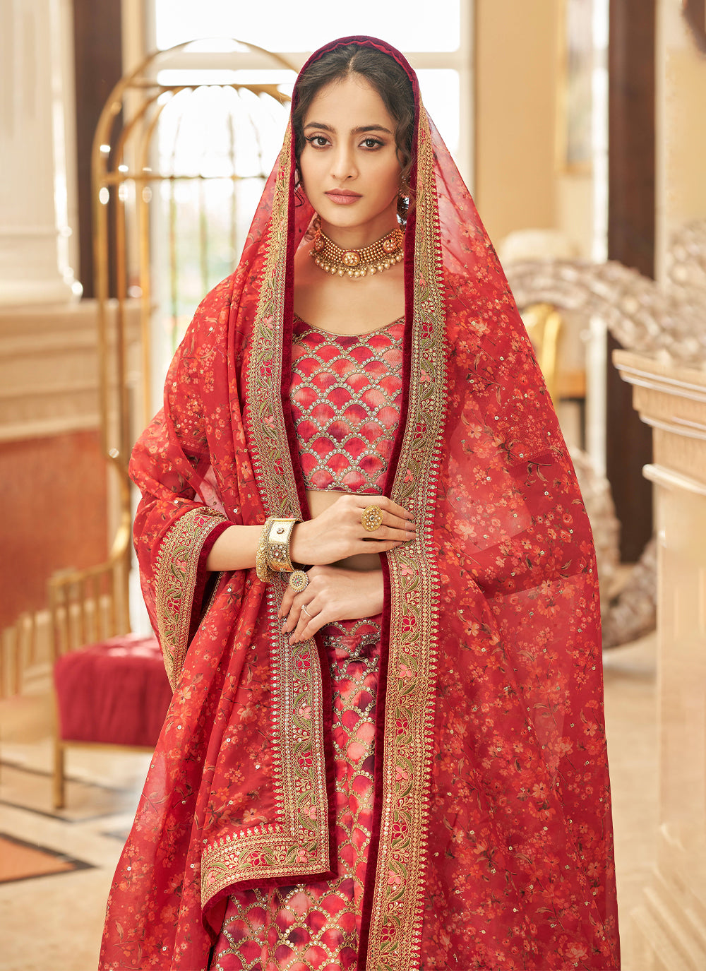 Red Art Silk Designer Lehenga Choli In Wedding