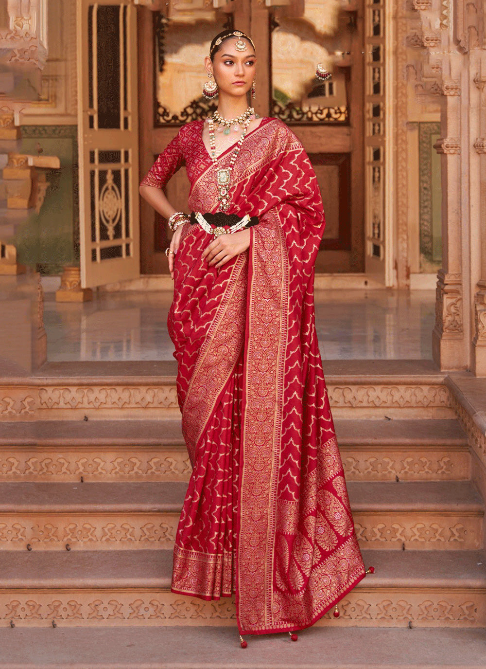 Woven Saree In Red
