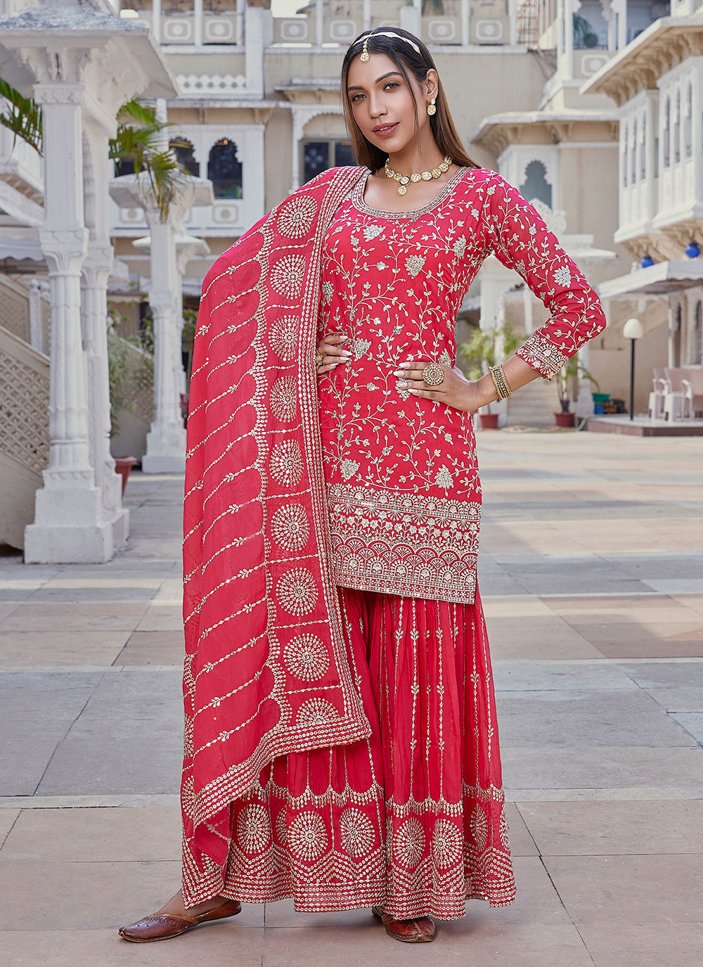 Wedding Red Silk Embroidered Work Salwar Suit