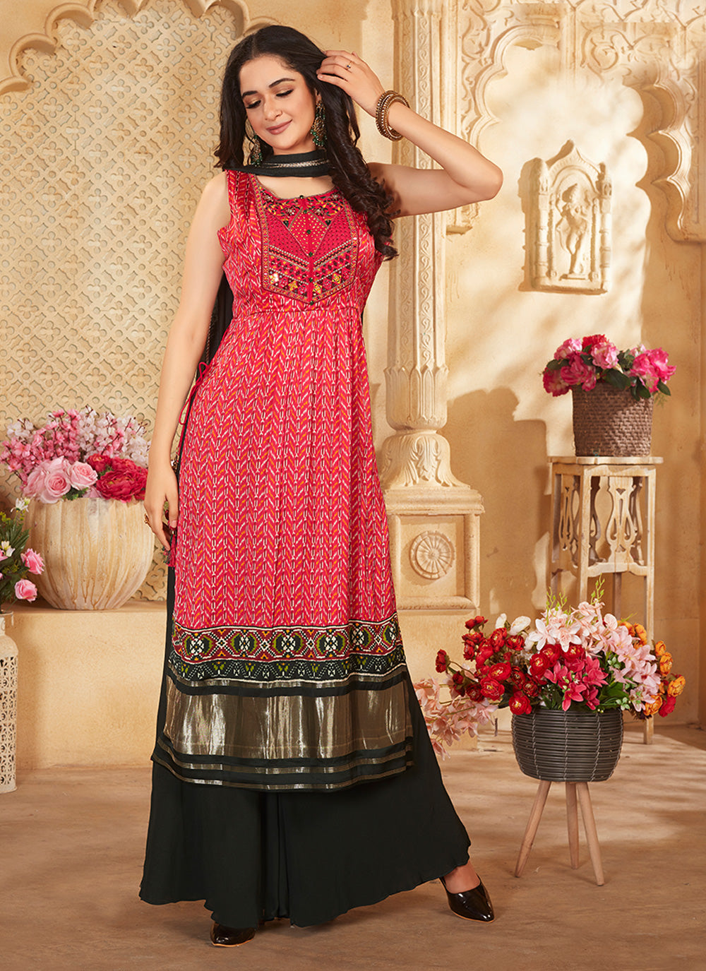 Red Weaving Silk Trendy Salwar Kameez