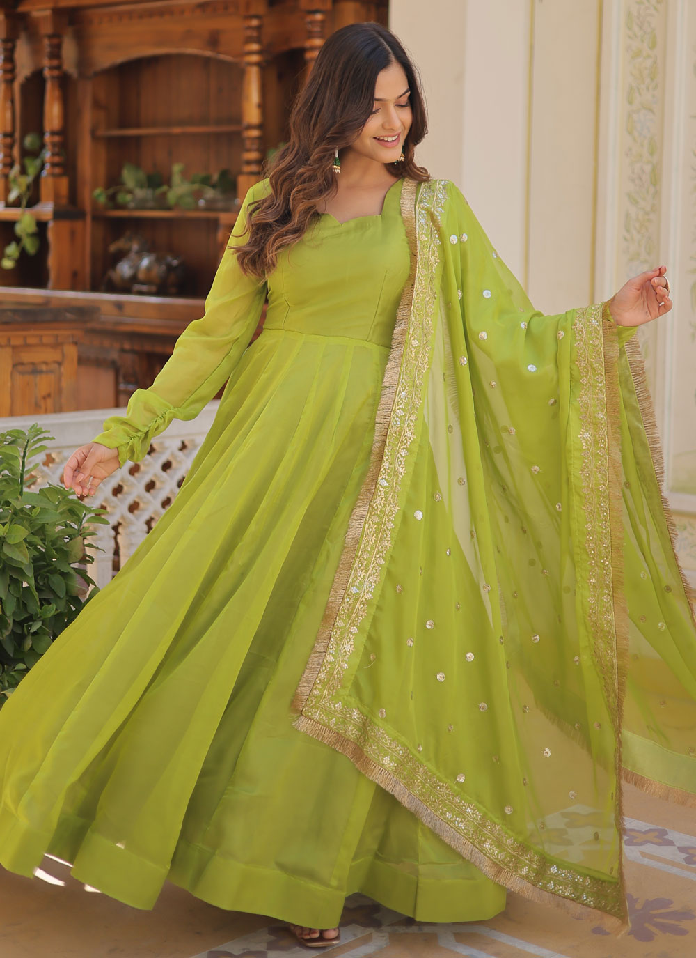 Alluring Green Silk Designer Gown