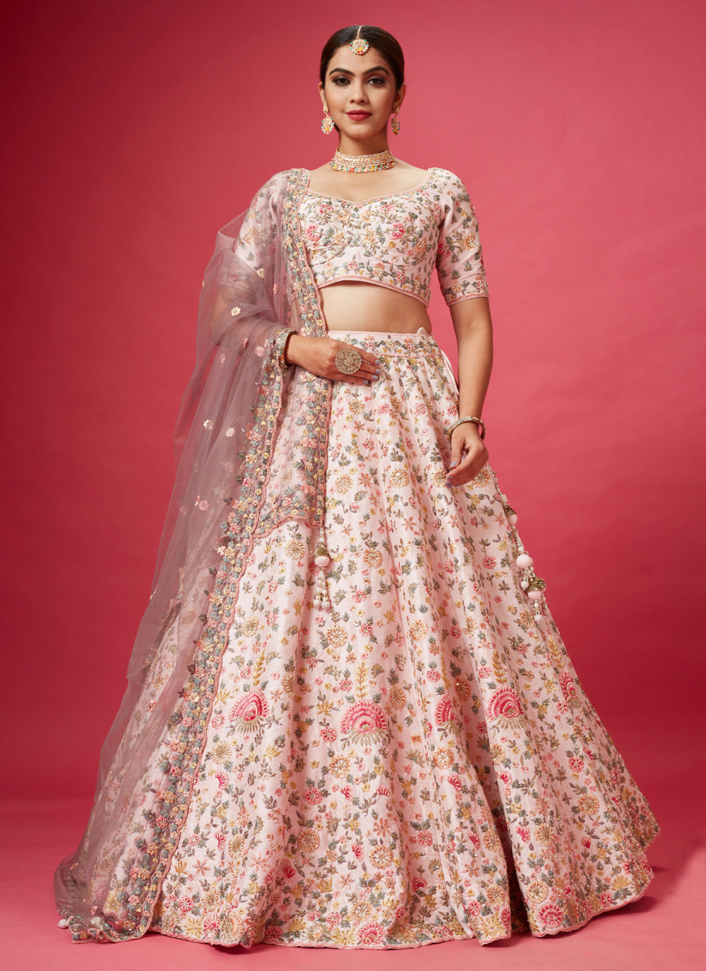 Rose Pink Cutdana Silk Designer Lehenga Choli