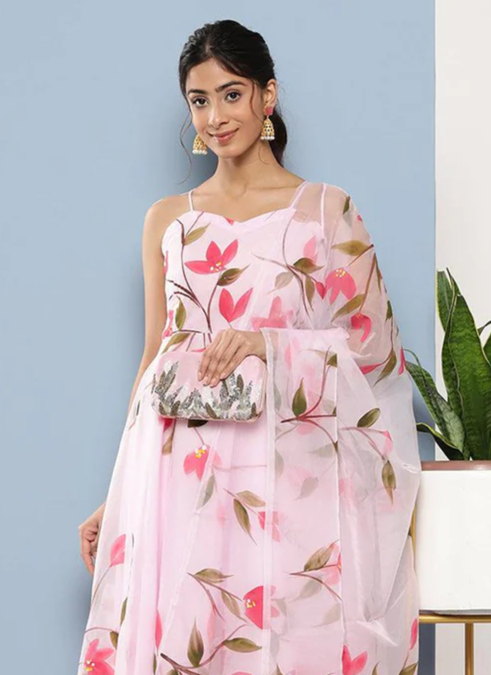 Rose Pink Organza Designer Salwar Kameez