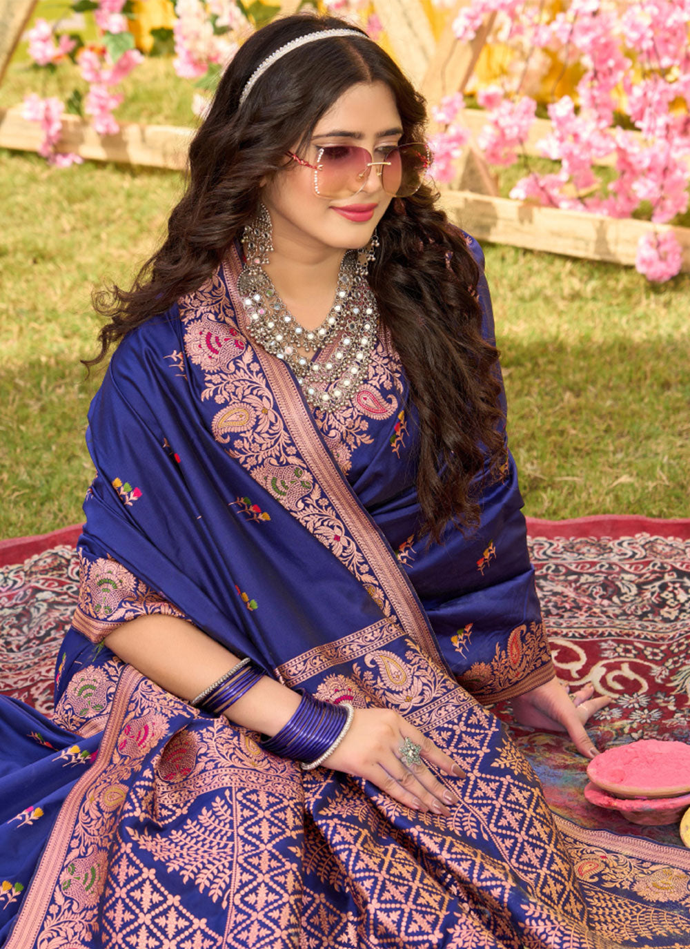 Purple Woven Work Silk Classic Sari
