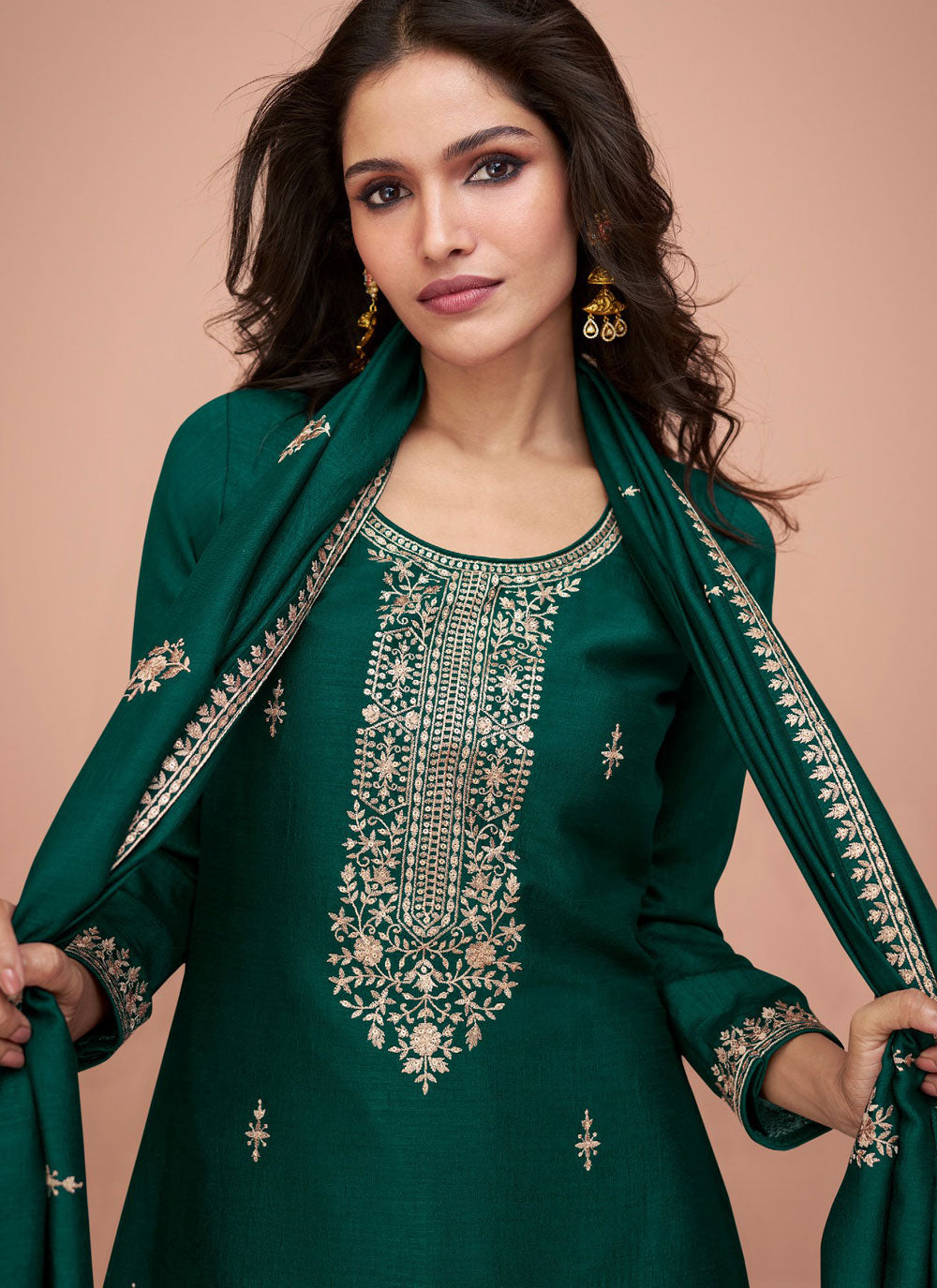 Silk Palazzo Salwar Suit In Green