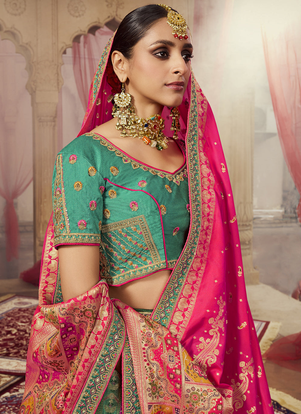 Sea Green Wedding Banarasi Silk Designer Lehenga Choli