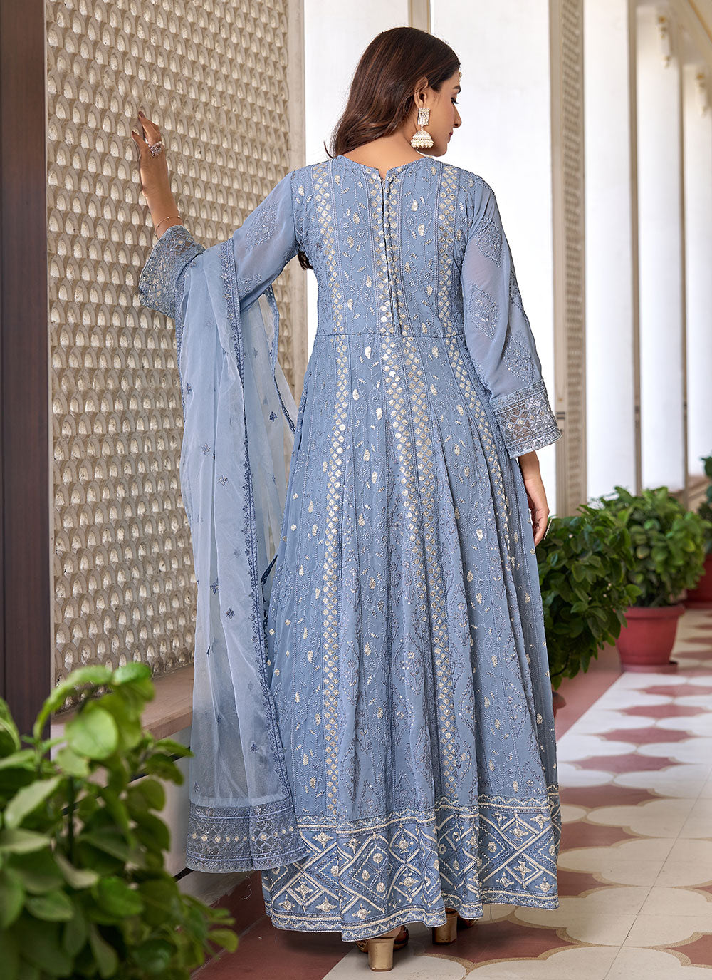 Faux Georgette Embroidered Work Salwar Suit For Women