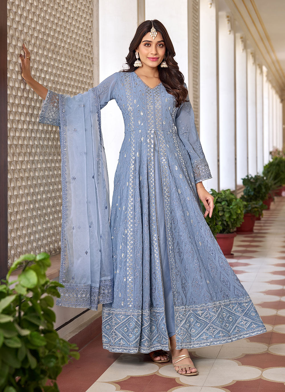 Faux Georgette Embroidered Work Salwar Suit For Women
