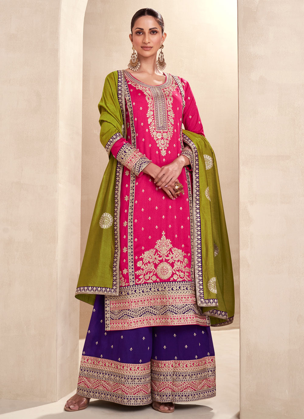 Pink Silk Embroidered And Sequins Work Readymade Salwar Suit