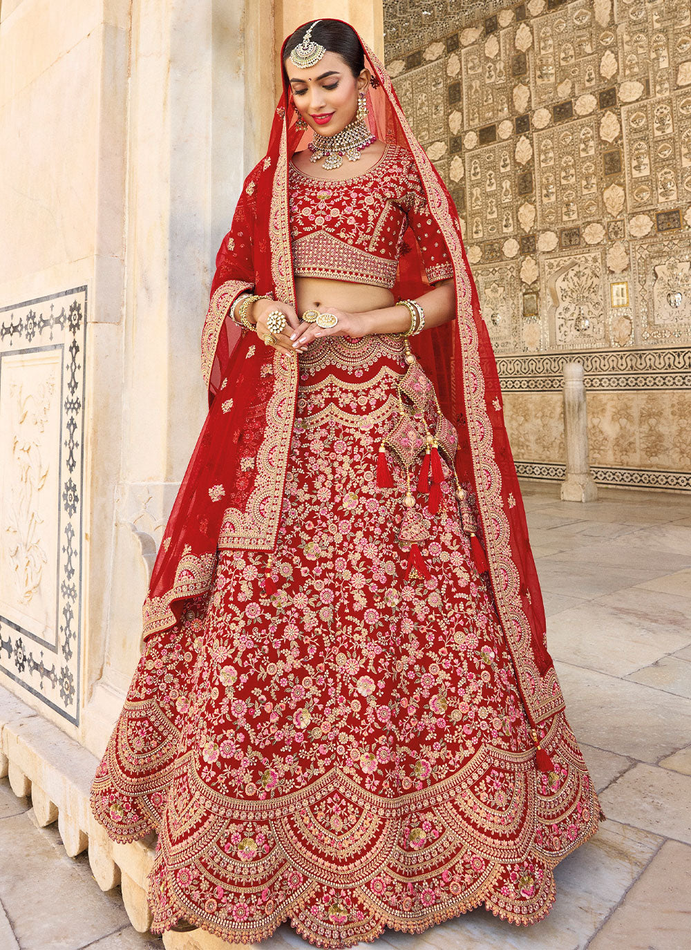 Zari Red Silk Lehenga Choli For Bridal