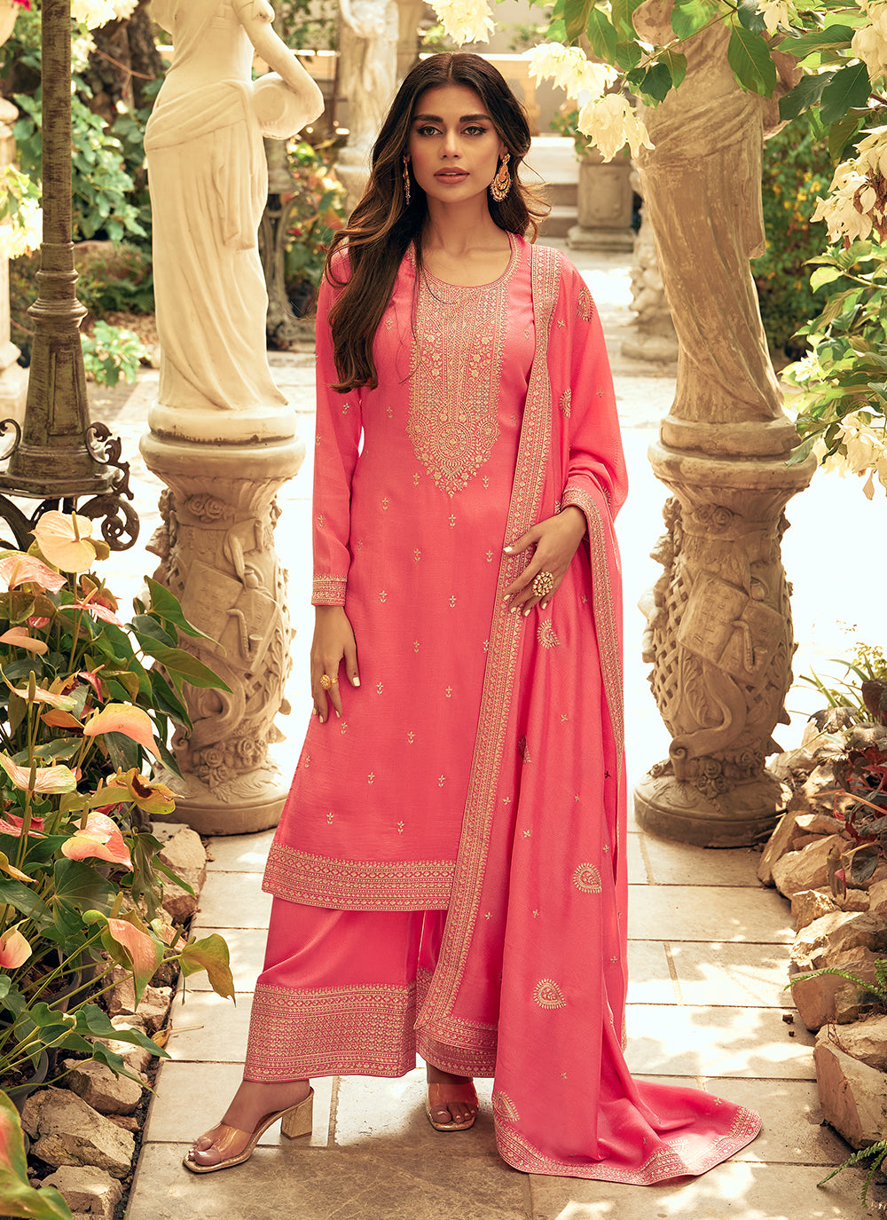 Silk Designer Salwar Kameez In Pink Color 