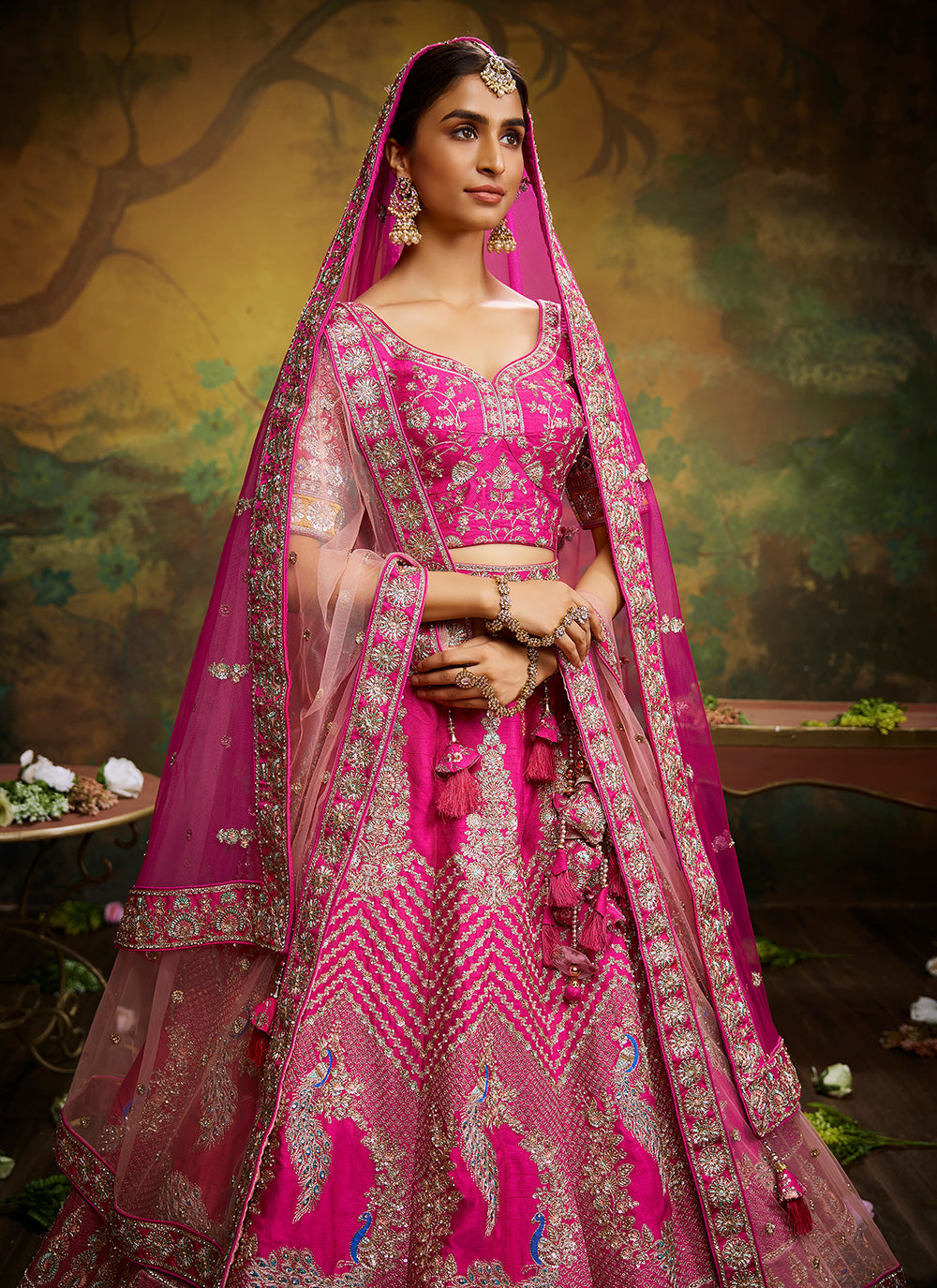Silk Embroidered Hot Pink A Line Lehenga Choli bridal