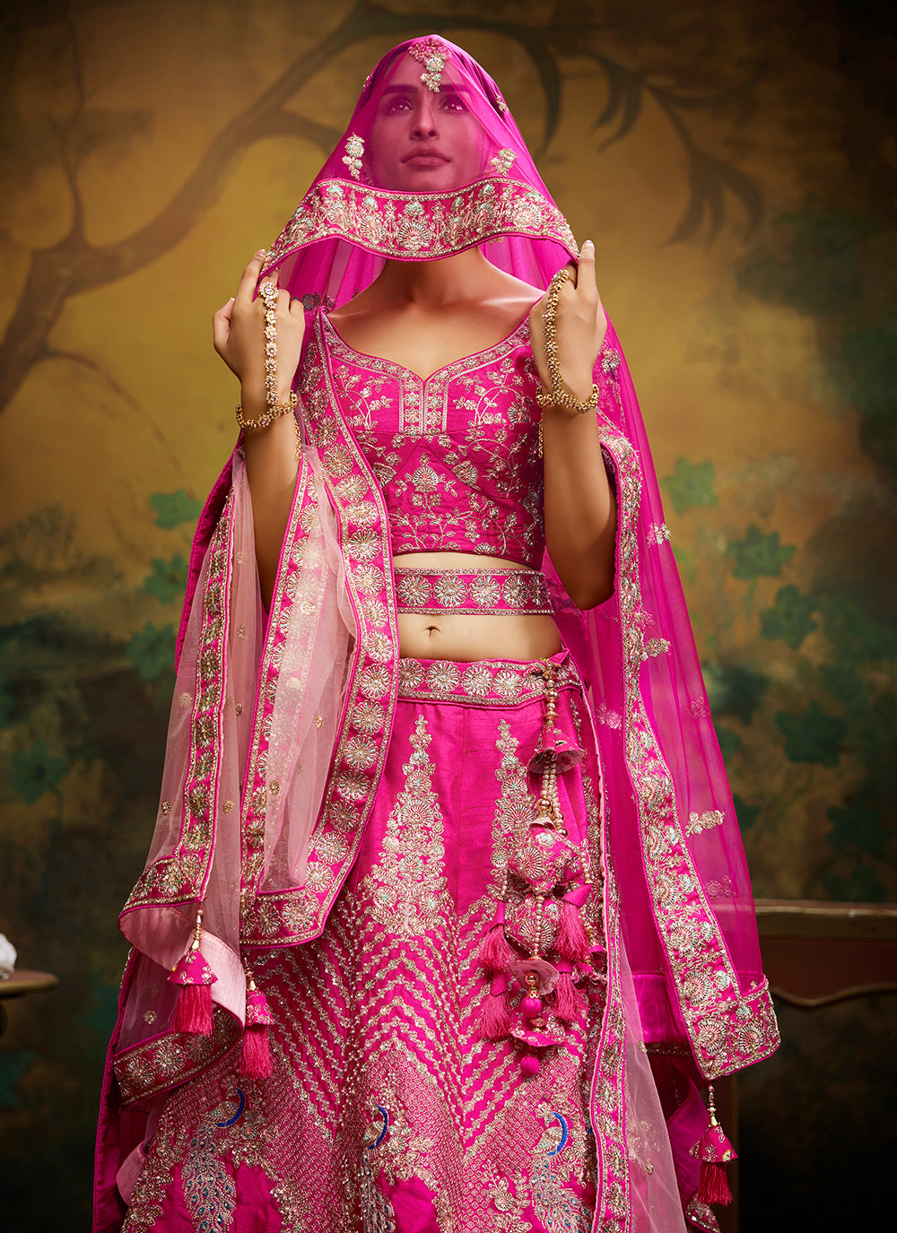 Silk Embroidered Hot Pink A Line Lehenga Choli bridal