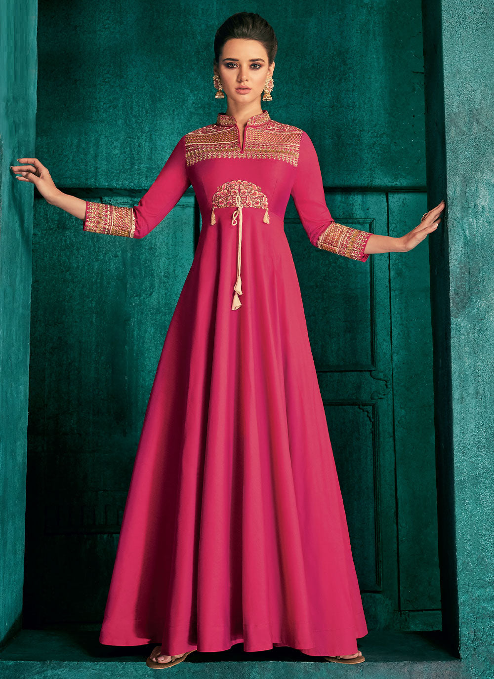 Silk Embroidered Pink Gown