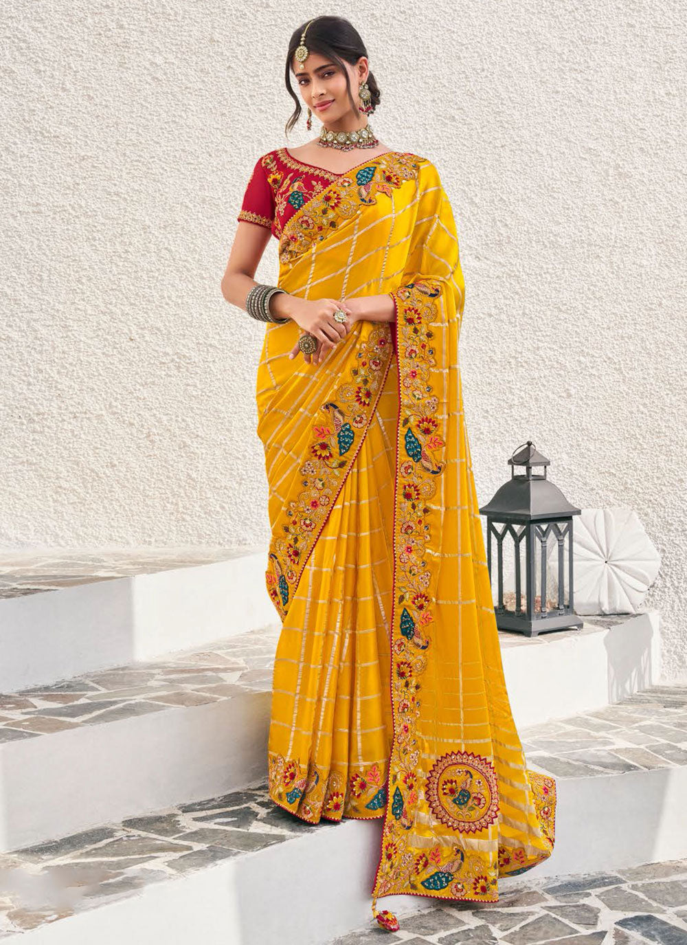 Yellow Silk Embroidered Work Trendy Saree For Ceremonial