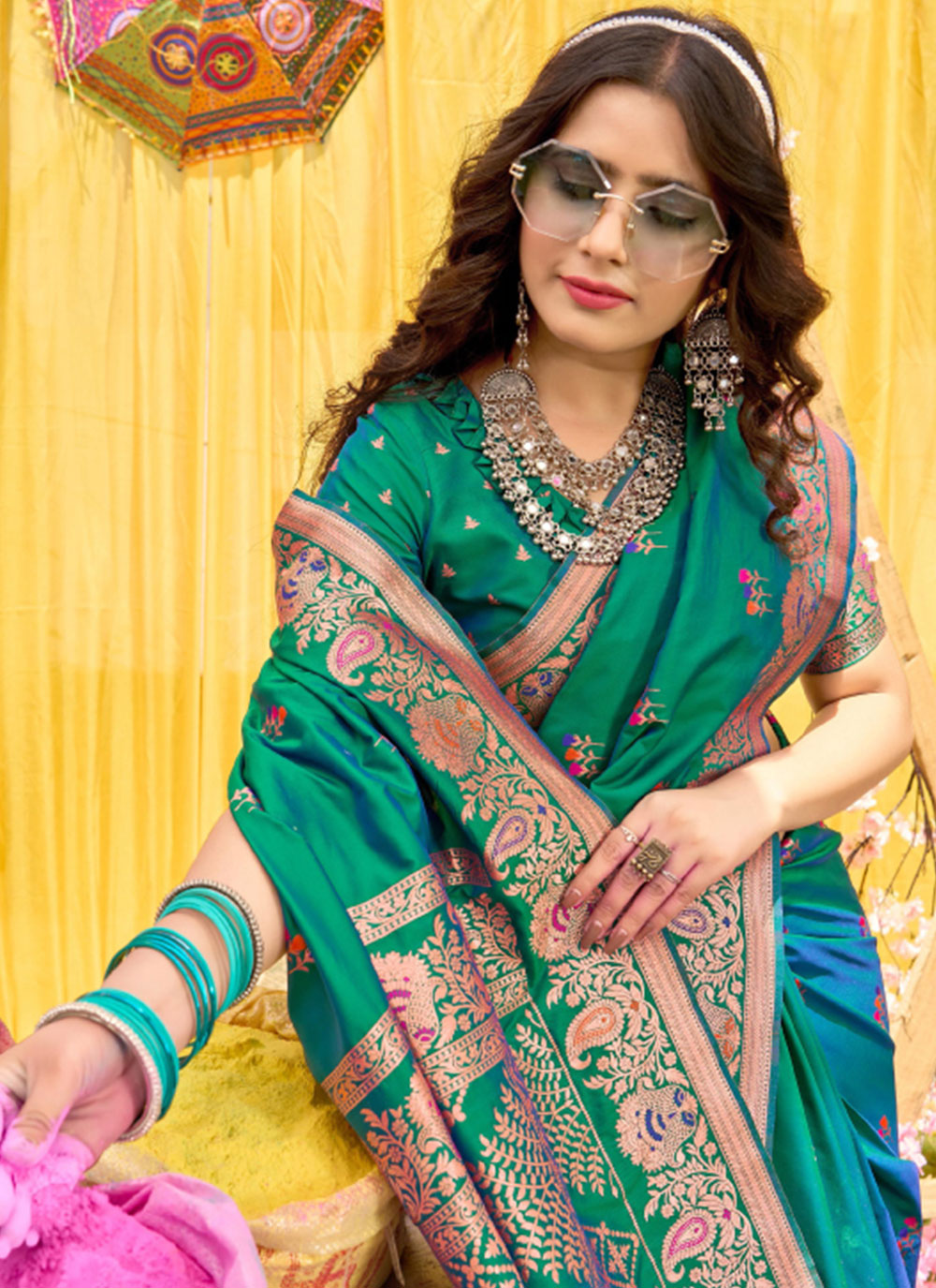 Green Silk Classic Sari With Woven Work