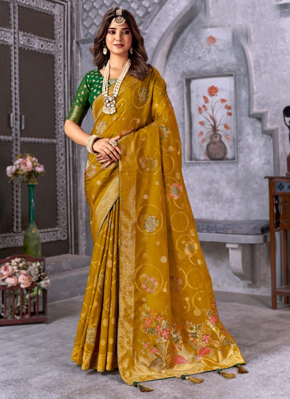 Green Silk Weaving Work Contemporary Saree For Engagement