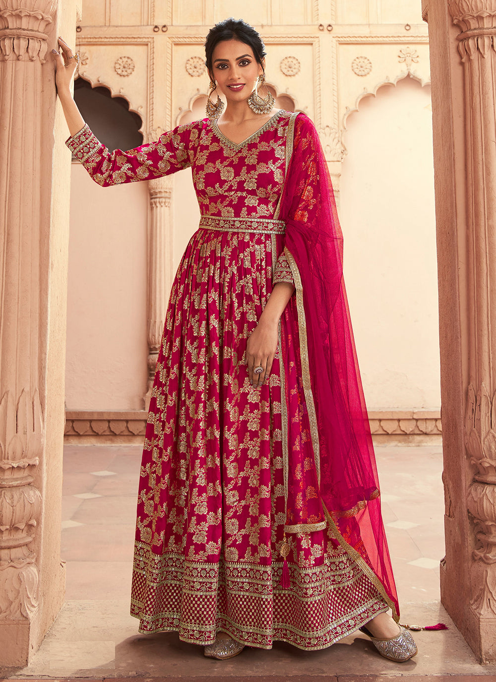 Trendy Anarkali Salwar Kameez In Hot Pink