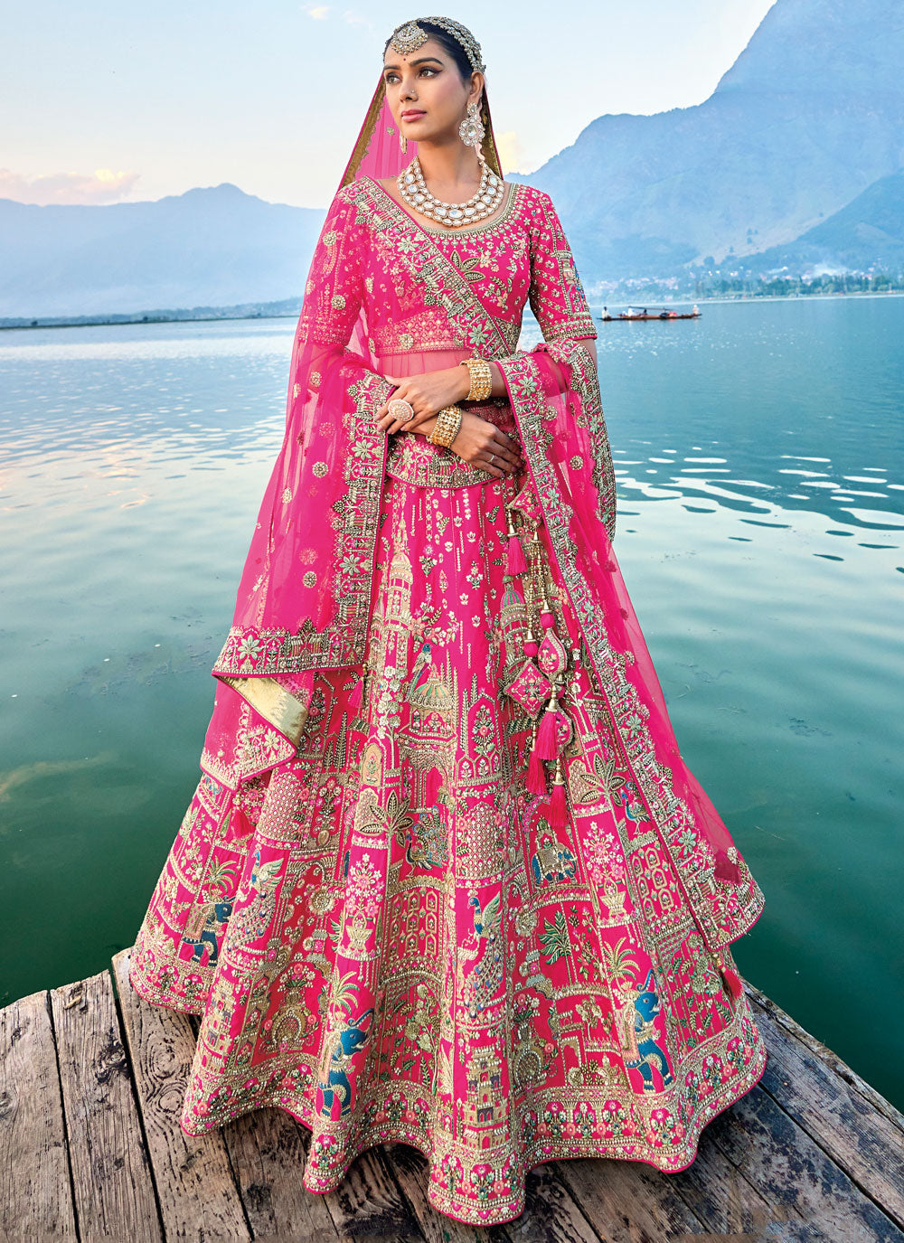 Embroidered, Sequins, Thread And Zari Work Silk Lehenga Choli In Pink For Bridal