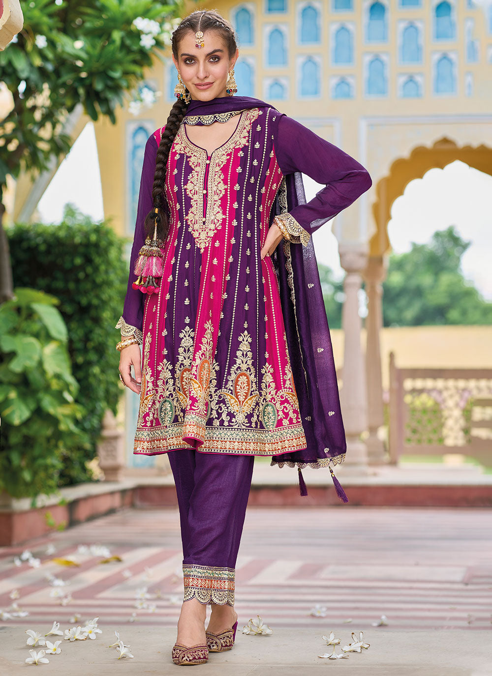 Silk Readymade Salwar Suit With Embroidered Work
