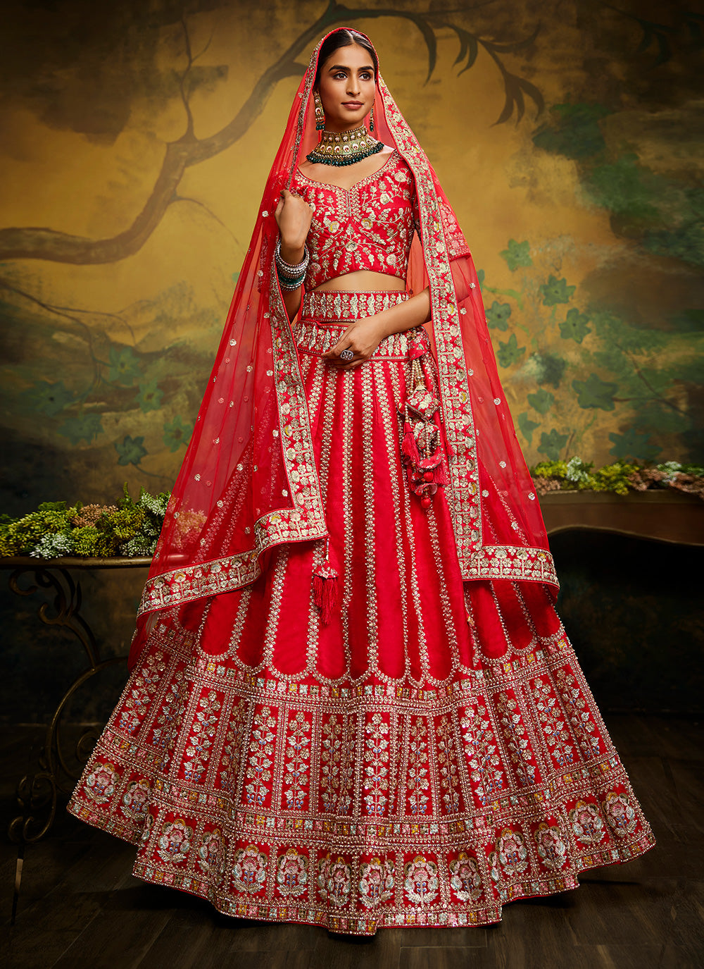 Silk Red A Line Lehenga Choli In Wedding