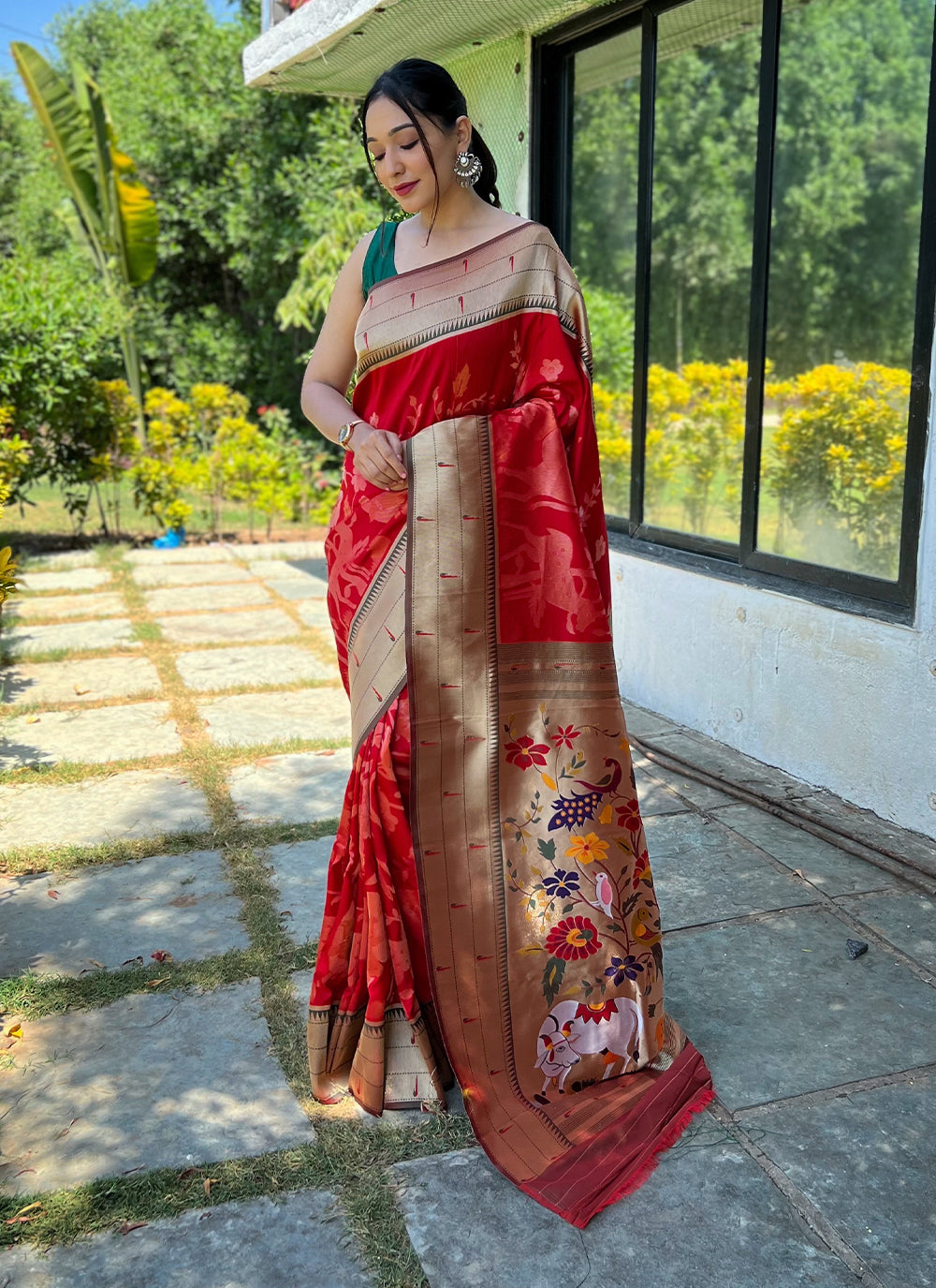Woven Classic Saree In Red