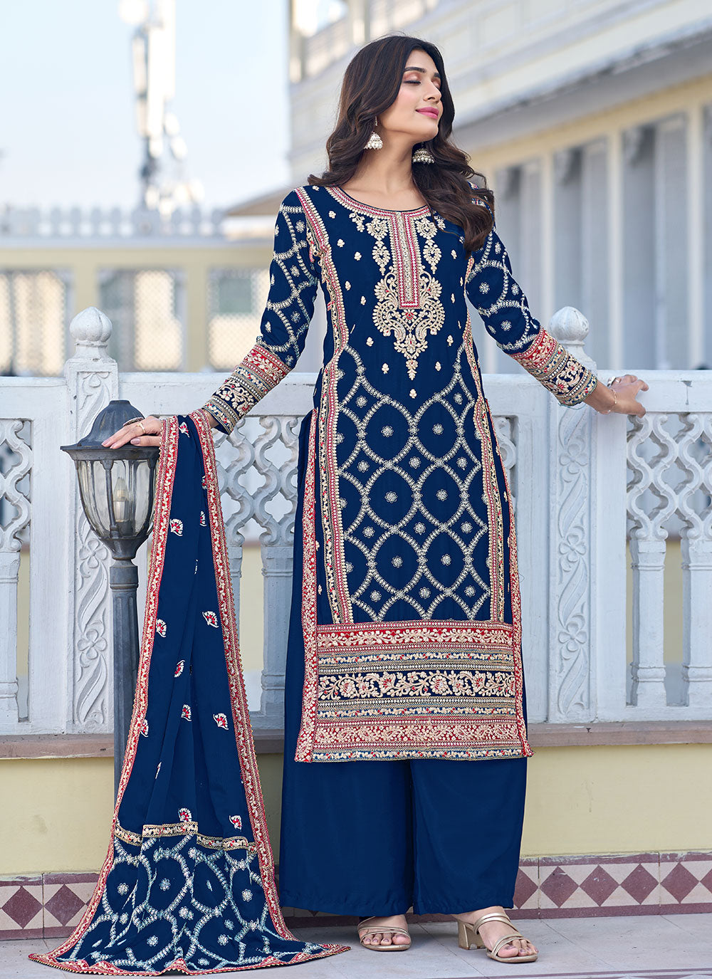 Chinon Salwar Suit In Blue