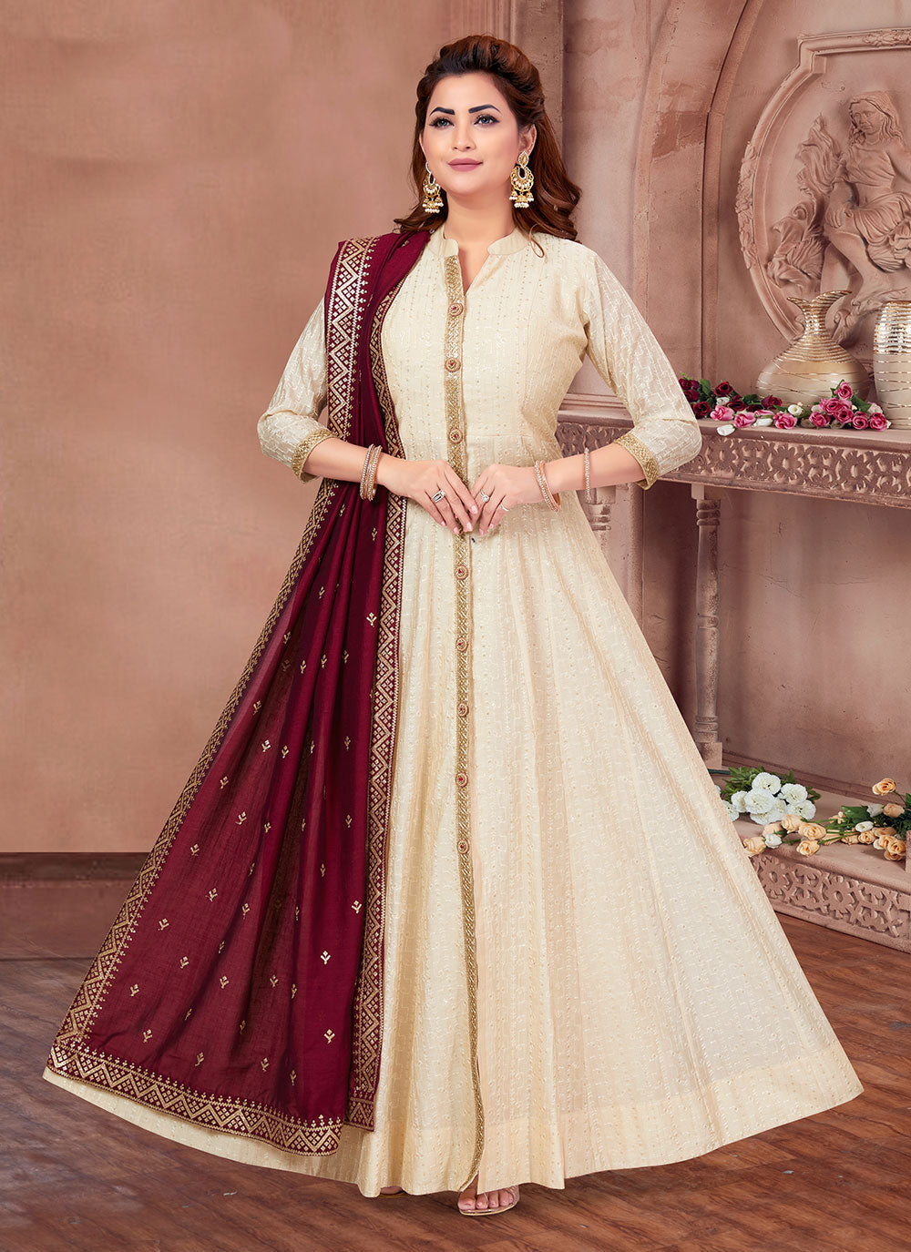 Wedding Silk Salwar Suit In Cream