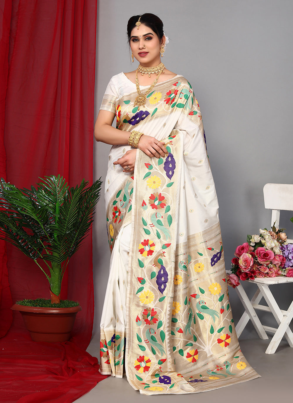 Traditional Saree In White