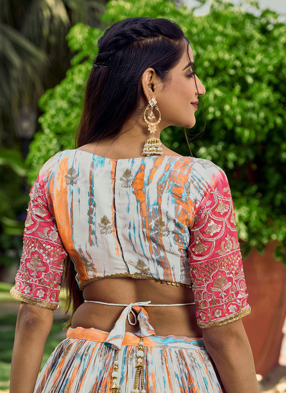 Digital Print, Embroidered And Sequins Work Chinon A - Line Lehenga Choli In Multi Colour