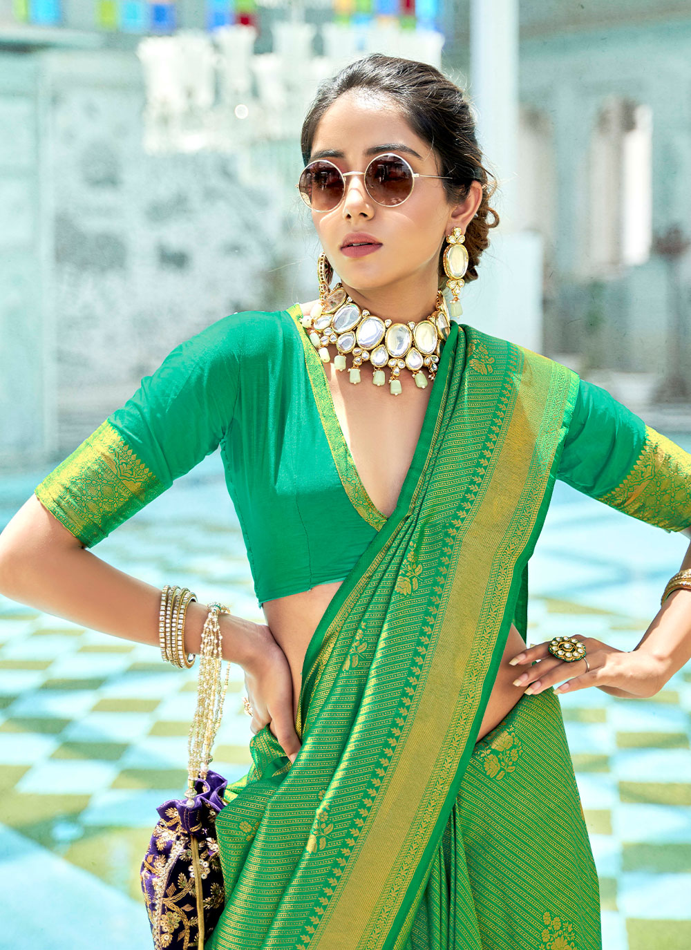Green Mehndi Saree For Kanjivaram Silk