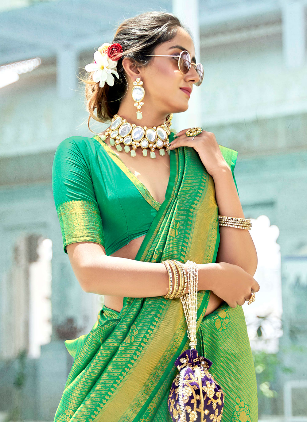Green Mehndi Saree For Kanjivaram Silk