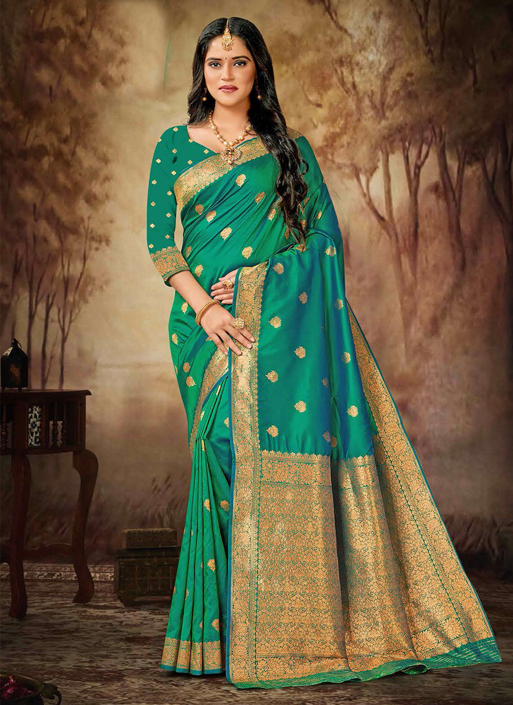 Sea Green Trendy Saree With Woven Work For Ceremonial