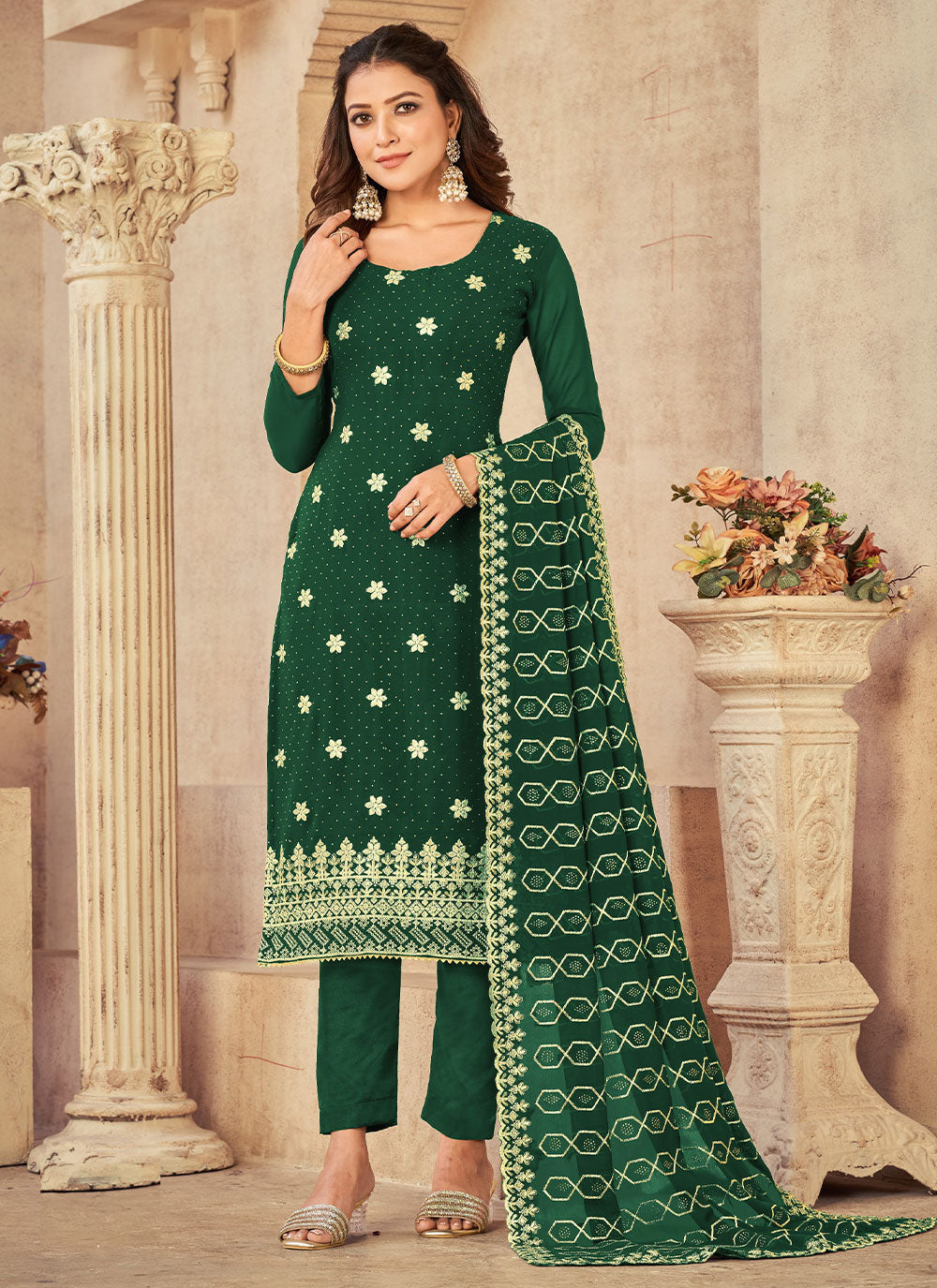 Green Embroidered Georgette Designer Salwar Suit